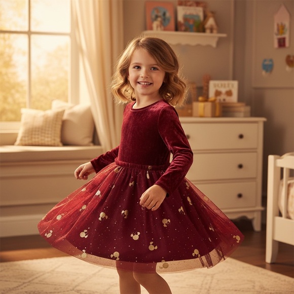 Disney Other - Burgundy Velvet Dress with Silver Accents